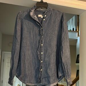 Like new Loft Blue Ruffled Button-Up Shirt